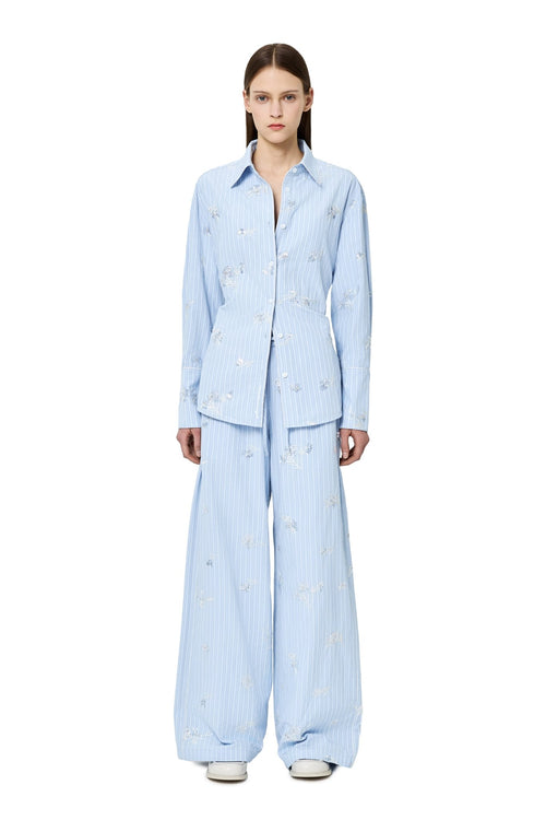 Blue Embroidered Striped Shirt - ANN ANDELMAN