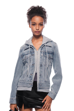 Blue Faux Two - piece Hooded Denim Jacket - ANN ANDELMAN