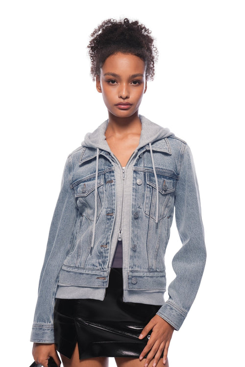 Blue Faux Two - piece Hooded Denim Jacket - ANN ANDELMAN