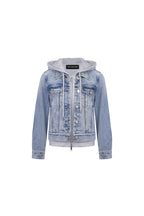 Blue Faux Two - piece Hooded Denim Jacket - ANN ANDELMAN
