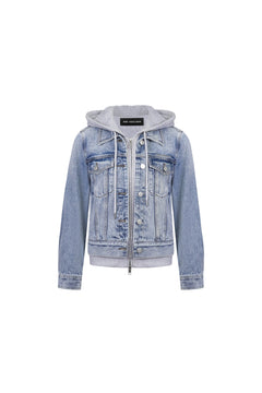 Blue Faux Two - piece Hooded Denim Jacket - ANN ANDELMAN