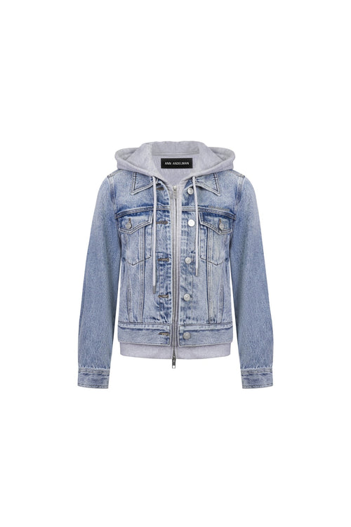 Blue Faux Two - piece Hooded Denim Jacket - ANN ANDELMAN