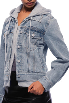 Blue Faux Two - piece Hooded Denim Jacket - ANN ANDELMAN