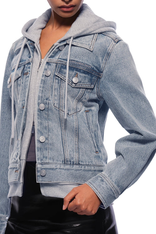 Blue Faux Two - piece Hooded Denim Jacket - ANN ANDELMAN