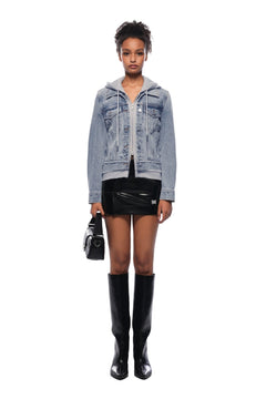 Blue Faux Two - piece Hooded Denim Jacket - ANN ANDELMAN