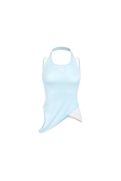 Blue Faux Two - piece Knit Vest with Irregular Hem - ANN ANDELMAN