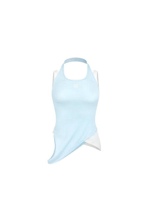 Blue Faux Two - piece Knit Vest with Irregular Hem - ANN ANDELMAN