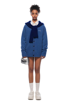 Blue Faux Two - piece Shawl Hooded Cardigan - ANN ANDELMAN