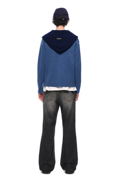 Blue Faux Two - piece Shawl Hooded Cardigan - ANN ANDELMAN