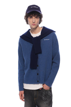 Blue Faux Two - piece Shawl Hooded Cardigan - ANN ANDELMAN