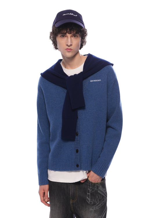 Blue Faux Two - piece Shawl Hooded Cardigan - ANN ANDELMAN