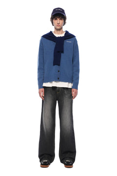 Blue Faux Two - piece Shawl Hooded Cardigan - ANN ANDELMAN