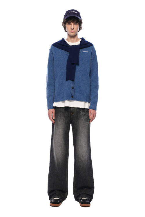 Blue Faux Two - piece Shawl Hooded Cardigan - ANN ANDELMAN