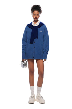 Blue Faux Two - piece Shawl Hooded Cardigan - ANN ANDELMAN