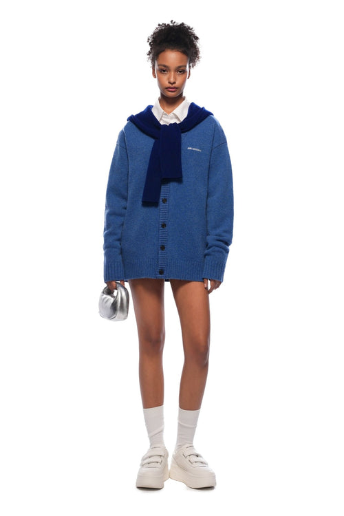 Blue Faux Two - piece Shawl Hooded Cardigan - ANN ANDELMAN