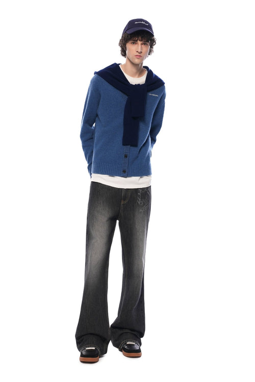 Blue Faux Two - piece Shawl Hooded Cardigan - ANN ANDELMAN