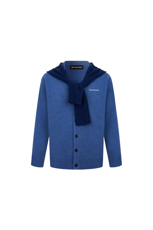 Blue Faux Two - piece Shawl Hooded Cardigan - ANN ANDELMAN