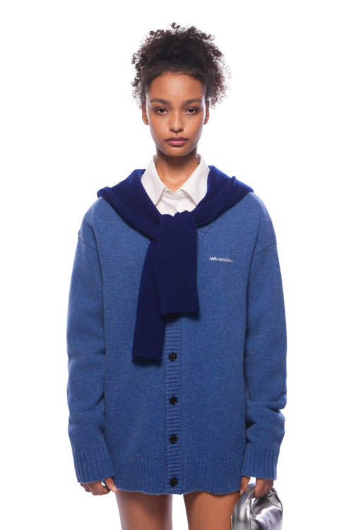 Blue Faux Two - piece Shawl Hooded Cardigan - ANN ANDELMAN