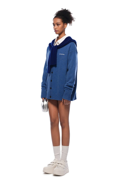 Blue Faux Two - piece Shawl Hooded Cardigan - ANN ANDELMAN