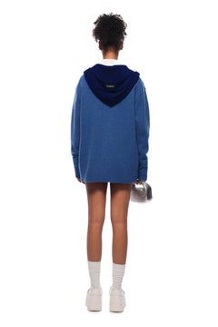 Blue Faux Two - piece Shawl Hooded Cardigan - ANN ANDELMAN