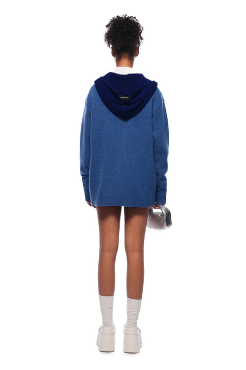 Blue Faux Two - piece Shawl Hooded Cardigan - ANN ANDELMAN