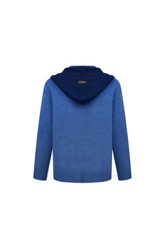Blue Faux Two - piece Shawl Hooded Cardigan - ANN ANDELMAN