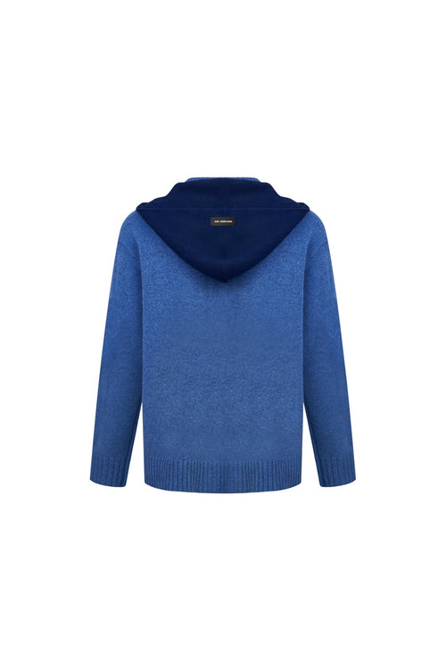 Blue Faux Two - piece Shawl Hooded Cardigan - ANN ANDELMAN