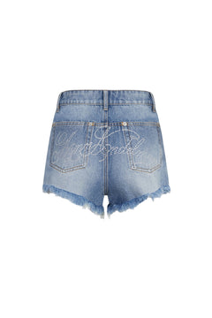 Blue Floral Rhinestone Denim Shorts - ANN ANDELMAN