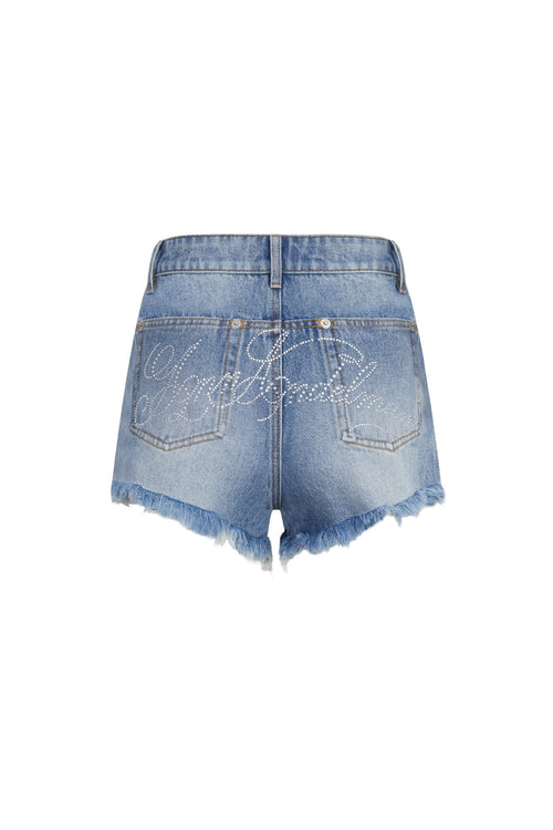 Blue Floral Rhinestone Denim Shorts - ANN ANDELMAN