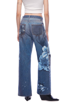 Blue Floral Wide - leg Jeans - ANN ANDELMAN