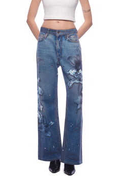Blue Floral Wide - leg Jeans - ANN ANDELMAN