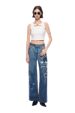 Blue Floral Wide - leg Jeans - ANN ANDELMAN