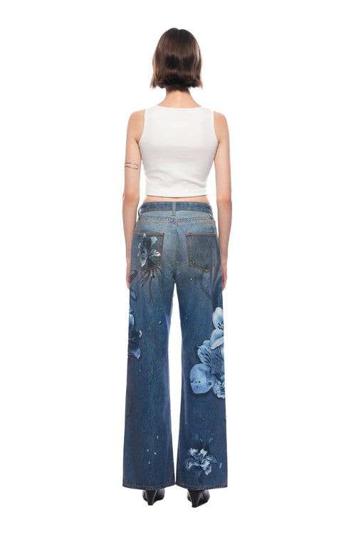 Blue Floral Wide - leg Jeans - ANN ANDELMAN