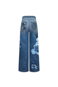 Blue Floral Wide - leg Jeans - ANN ANDELMAN