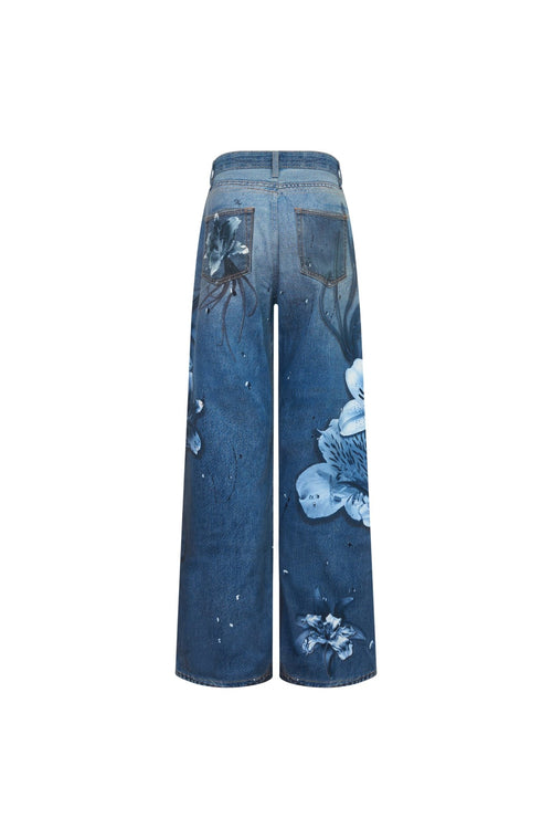 Blue Floral Wide - leg Jeans - ANN ANDELMAN