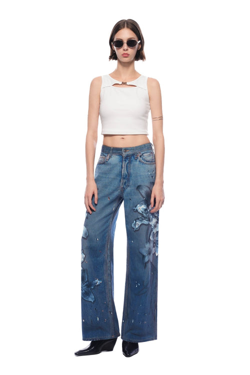 Blue Floral Wide - leg Jeans - ANN ANDELMAN