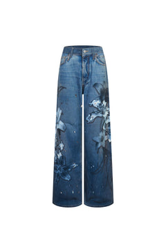 Blue Floral Wide - leg Jeans - ANN ANDELMAN
