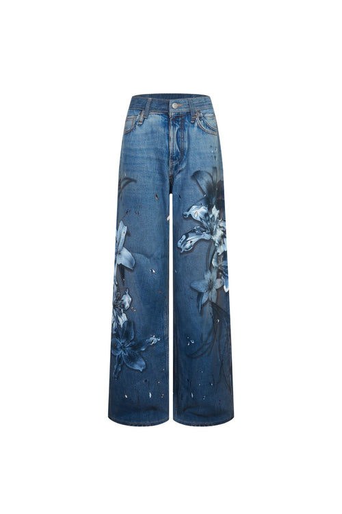 Blue Floral Wide - leg Jeans - ANN ANDELMAN