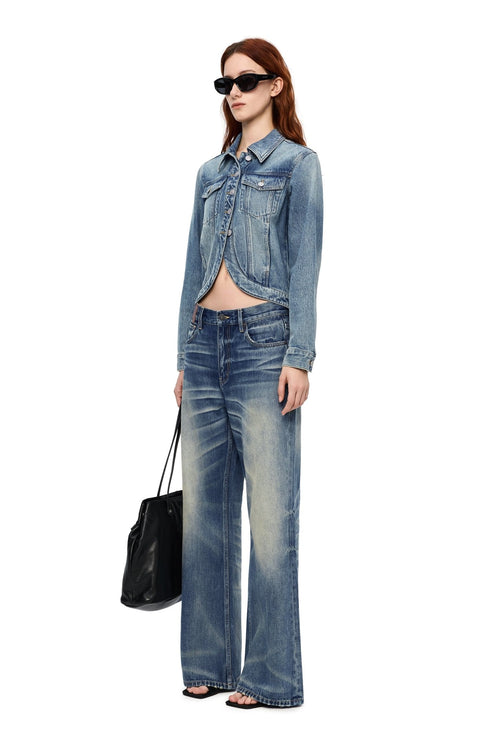 Blue Gradient Distressed Straight - Leg Jeans - ANN ANDELMAN