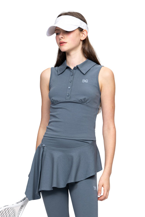 Blue - Grey Tight - Fitting POLO Vest - ANN ANDELMAN