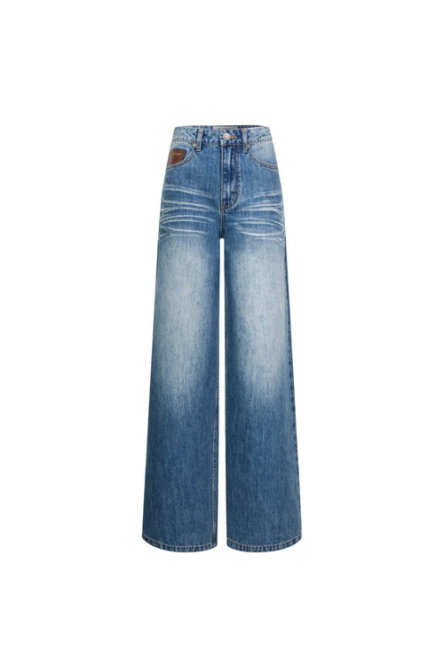 Blue Hand-whiskered Washed Denim Jeans - ANN ANDELMAN