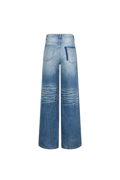 Blue Hand-whiskered Washed Denim Jeans - ANN ANDELMAN