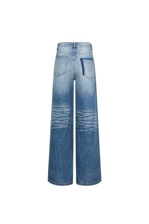 Blue Hand-whiskered Washed Denim Jeans - ANN ANDELMAN