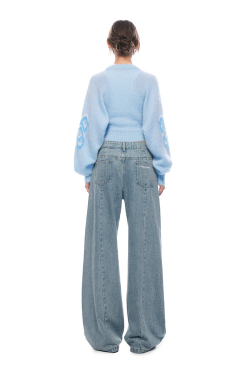 Blue High - waisted Jeans With Sparkling Rhinestones - ANN ANDELMAN