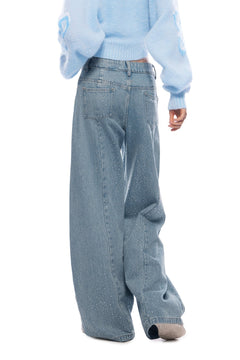 Blue High - waisted Jeans With Sparkling Rhinestones - ANN ANDELMAN