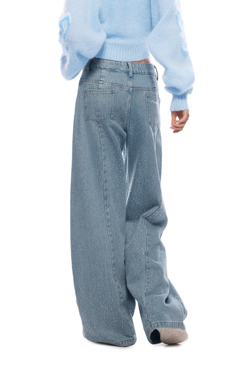 Blue High - waisted Jeans With Sparkling Rhinestones - ANN ANDELMAN