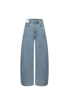 Blue High - waisted Jeans With Sparkling Rhinestones - ANN ANDELMAN