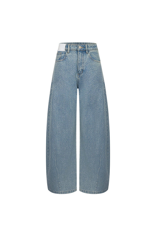 Blue High - waisted Jeans With Sparkling Rhinestones - ANN ANDELMAN