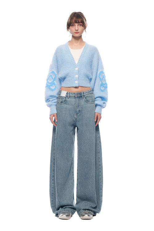 Blue High - waisted Jeans With Sparkling Rhinestones - ANN ANDELMAN