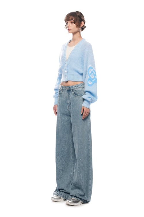 Blue High - waisted Jeans With Sparkling Rhinestones - ANN ANDELMAN